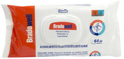 Nedves törlőkendő fertőtlenítő hatással 64 lap/csomag alkoholmentes Bradowell