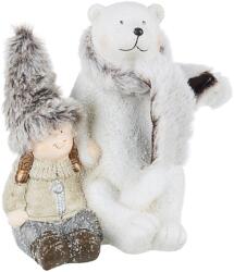 Bizzotto Figurina Urs Polar cu Fetita din ceramica Joshua 13x11x15 cm (0932623deco)