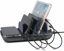 4smarts Charging Station Family Evo 63W with Qi Wireless Charger incl. Cables, grey/cobal (540323)