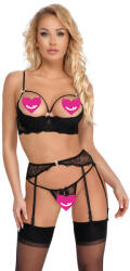 Cottelli Collection Shelf Bra, Suspender Belt & Crotchless Thong Set 2221349 Black 75B/S