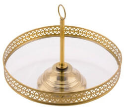 Gehlmann Asztali kínáló arany színű fém, üvegbetéttel, 25x25x21cm
