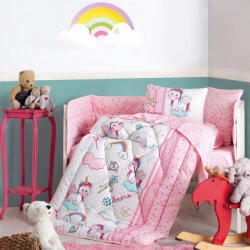 Cotton Box Set pentru patut bebe, bumbac 100%, Cotton Box, Unicorn - Pink Lenjerie de pat