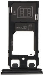 Sony Xperia 1 (J8110), 1 II (XQ-AT51), XZ4 DualSim sim és memória kártya tartó tálca és védősapka, fekete (gyári)