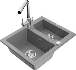 Mexen Carlos, 1, 5 kamrás gránit mosogató 582x475x177 mm és Duero mosogató csaptelep, szürke, 6518-71-671600-00 (6518-71-671600-00)