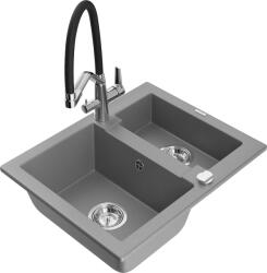 Mexen Carlos, 1, 5 kamrás gránit mosogató 582x475x177 mm és Duo mosogató csaptelep, szürke, 6518-71-671701-07 (6518-71-671701-07)
