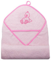 Vaganza hímzett fürdőlepedő, fürdetőkesztyűvel 80*80 cm - rózsaszín kacsa - babyshopkaposvar