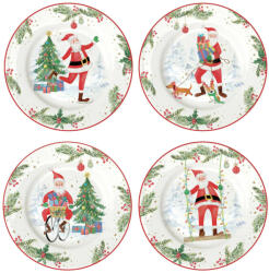 Easy Life Joyful Santa porcelán karácsonyi desszerttányér szett 4db-os, 19cm, díszdobozban