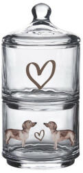 Clayre & Eef Üveg bonbonier 2 részes 10x21cm, tacskópár, Dachshund Love