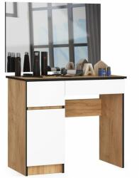 Akord Furniture Factory Masa de toaleta/machiaj, 2 sertare stanga, cu oglinda, dulap, alb si stejar, 90x50x77/142 cm (210611-AK) - mercaton