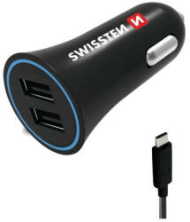 Swissten Car Charger + USB-C Cable Culoare: negru