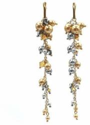 Zia Fashion Cercei ciorchine foarte lungi cu perle si cristale auriu cu argintiu, Corizmi, Glamour