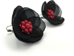 Zia Fashion Cercei cu tortita floare neagra mijloc rosu cu perle, Corizmi, Elara
