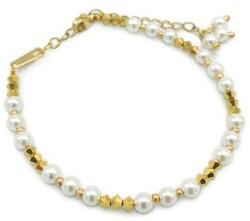 Zia Fashion Bratara subtire perle si cristale mici alb si auriu, Corizmi, Sweet Pearl