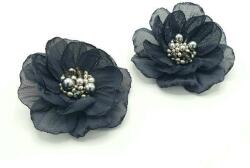 Zia Fashion Cercei cu clips floare gri mijloc argintiu cu perle si cristale 5 cm, Corizmi, Gianna