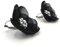 Zia Fashion Cercei cu tortita floare neagra mijloc argintiu cu perle, Corizmi, Cybele