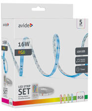 Avide LED szalag szett beltéri: 5 méter RGB 5050-30 szalag - távirányítóval, zene vezérlés + tápegység (ALSB5050RGBMU40-5M)