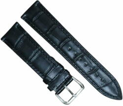 Matteo Ferari Curea ceas, Matteo Ferari, negru, piele naturala veritabila, 20 mm, model uni cu striatii crocodil, cusatura negru