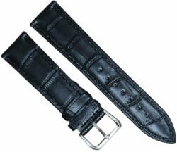 Matteo Ferari Curea ceas, Matteo Ferari, negru, piele naturala veritabila, 18 mm, model uni cu striatii crocodil, cusatura negru