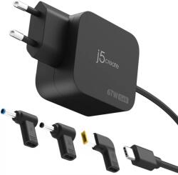 j5create 67W GaN PD USB-C Mini Charger with 3 Types of DC Connector (JUP1565DCE3A-EN)