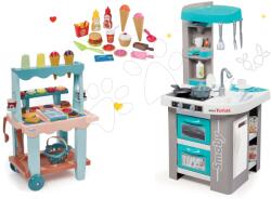 Smoby Set bucătărie de jucărie Tefal Studio Bubble Smoby electronică turcoaz cu bule magice și cărucior de servire îngheţată și vafe (SM311023-10)