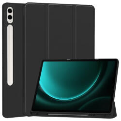 Triple Folding bőrhatású támasztós fliptok Stylus kivágással Samsung X610, X616 Galaxy Tab S9 FE+, fekete