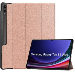 Triple Folding bőrhatású támasztós fliptok Samsung X910, X916 Galaxy Tab S9 Ultra, rózsa arany