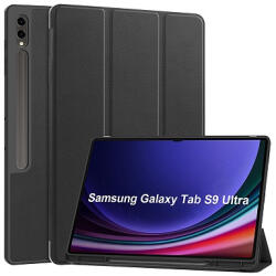 Triple Folding bőrhatású támasztós fliptok Stylus kivágással Samsung X910, X916 Galaxy Tab S9 Ultra, fekete