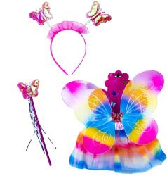  Costum printesa fluturas pentru fetite, fustita, bentita, aripioare si bagheta, roz/mov, 4 piese (NBN0001587-1) Costum bal mascat copii