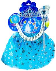  Costum Printesa de gheata, 4 piese, fustita, bagheta, coronita si coada impletita, Albastru (NBN0001587-6) Costum bal mascat copii