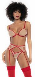  Mapalé - 3 részes melltartó szett kivágással (piros-natúr) - (S/M) - erotikashow