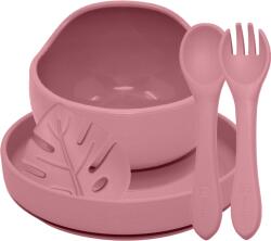Petite&Mars TAKE&MATCH Szilikon étkészlet+rágóka szett, 4 részes, rózsaszín