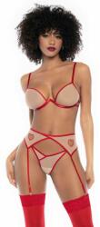 Mapalé - 3 részes melltartó szett kivágással (piros-natúr) - (S/M) - sexshopcenter