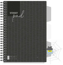 STREET Spirálfüzet STREET Pad regiszteres A/5 kockás 100 lapos fekete