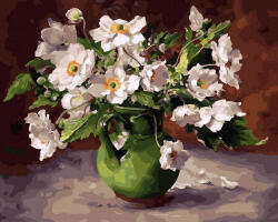 Ipicasso Set pictura pe numere, cu sasiu, Flori albe in ulcior verde, 40x50 cm (PC40501027) Carte de colorat