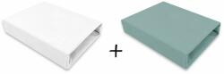Qmini - Set 2 cearceafuri cu elastic pentru patut leagan sau patut co-sleeper, 90x40 cm, Din bumbac, Material certificat Oeko Tex Standard 100, White and Dark Mint (6426972024020)