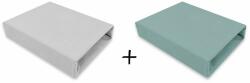 Qmini - Set 2 cearceafuri cu elastic pentru patut leagan sau patut co-sleeper, 90x40 cm, Din bumbac, Material certificat Oeko Tex Standard 100, Grey and Dark Mint (6426972024013)