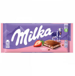 Milka alpesi tejcsokoládé eperízű krémmel töltve - 100g - koffeinzona