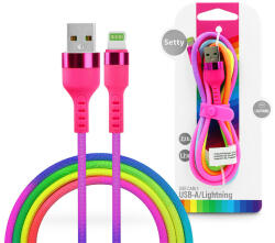 Setty 10W USB/Lightning adat- és töltőkábel 1, 2m - szivárvány