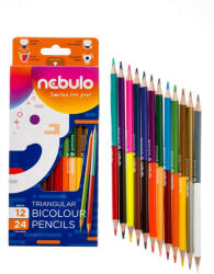 Nebulo Színes ceruza, kétvégű, háromszög, Nebulo 12/24 színes,