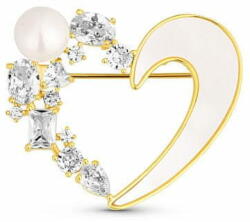  JwL Luxury Pearls Romantikus aranyozott 2 az 1-ben szív bross kristályokkal és gyöngyházzal JL0841