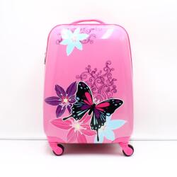 XTD rózsaszín / pink / lepkés ABS műanyag négy kerekű gyerek bőrönd 02