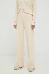 Calvin Klein nadrág gyapjú keverékből női, bézs, magas derekú egyenes - bézs M