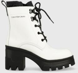 Calvin Klein Jeans bőr csizma Chunky Heeled Boot Laceup fehér, női, magassarkú - fehér Női 41