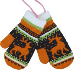 Onore Manusi tricotate copii, Onore, negru si portocaliu, acril si elastan, 10.5 cm lungime palma, fara degete, tematica iarna