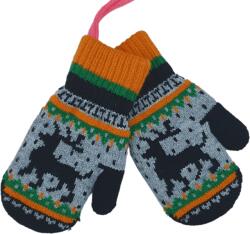 Onore Manusi tricotate copii, Onore, negru si gri, acril si elastan, 10.5 cm lungime palma, fara degete, tematica iarna