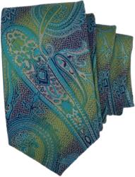 Onore Cravata slim, Onore, albastru, verde si gri, microfibra, 145 x 6.5 cm, model paisley