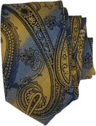 Onore Cravata slim, Onore, negru, albastru si galben, microfibra, 145 x 6.5 cm, model paisley