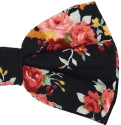 Onore Papion clasic casual, Onore, negru, bumbac si microfibra, 12.5 x 5 cm, model floral