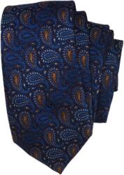 Onore Cravata slim, Onore, albastru, auriu si grena, microfibra, 145 x 6.5 cm, model paisley