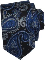 Onore Cravata slim, Onore, negru, albastru si gri, microfibra, 145 x 6.5 cm, model paisley